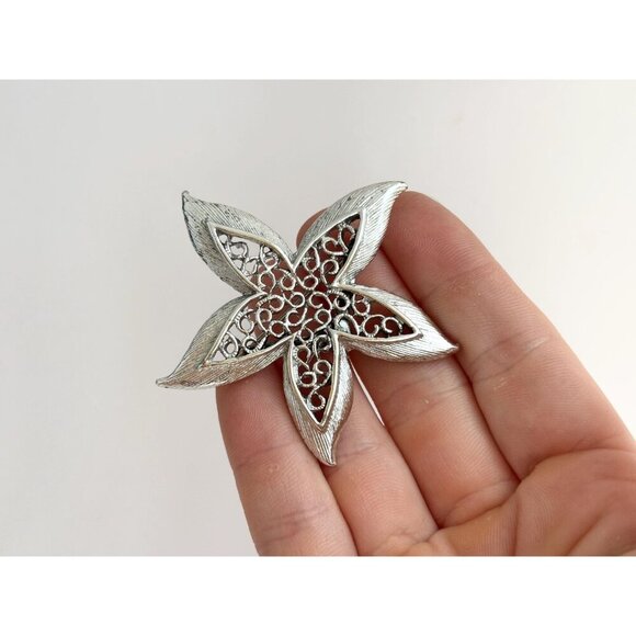 Gerry's Signed Silver T Faux Filigree Starfish Figural Vintage Brooch Lapel Pin - Picture 9 of 10